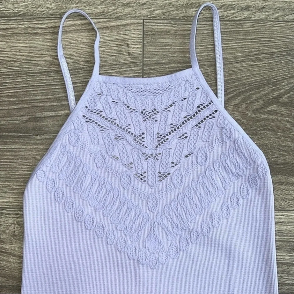 NEW Free People High Neck Bodysuit NWOT Solstice Lasercut Purple Intimat… - Picture 2 of 12